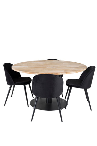 Cirebon Runt Bord - 140cm - Teak / Svart + Sammet Matstol - Svart / Svart Sammet_4