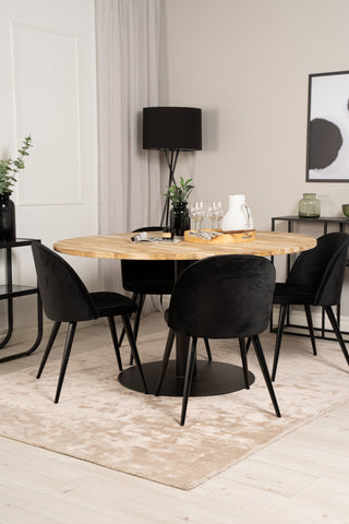 Cirebon Runt Bord - 140cm - Teak / Svart + Sammet Matstol - Svart / Svart Sammet_4