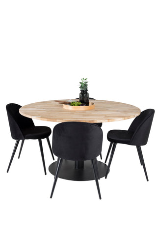Cirebon Runt Bord - 140cm - Teak / Svart + Sammet Matstol - Svart / Svart Sammet_4