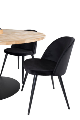 Cirebon Runt Bord - 140cm - Teak / Svart + Sammet Matstol - Svart / Svart Sammet_4