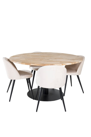 Cirebon Runt Bord - 140cm - Teak / Svart + Sammet Matstol - Svart / Créme _4