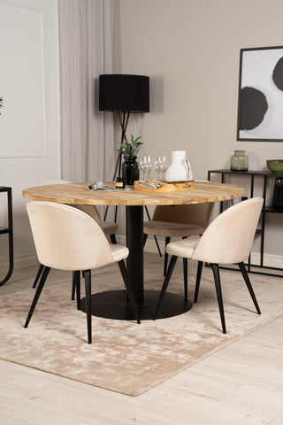 Cirebon Runt Bord - 140cm - Teak / Svart + Sammet Matstol - Svart / Créme _4