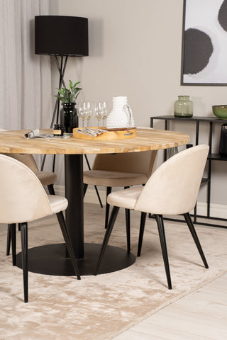 Cirebon Runt Bord - 140cm - Teak / Svart + Sammet Matstol - Svart / Créme _4