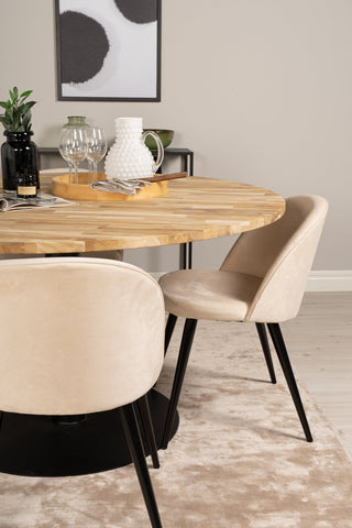 Cirebon Runt Bord - 140cm - Teak / Svart + Sammet Matstol - Svart / Créme _4
