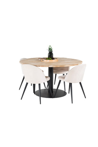Cirebon Runt Bord - 140cm - Teak / Svart + Sammet Matstol - Svart / Créme _4