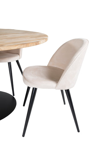 Cirebon Runt Bord - 140cm - Teak / Svart + Sammet Matstol - Svart / Créme _4