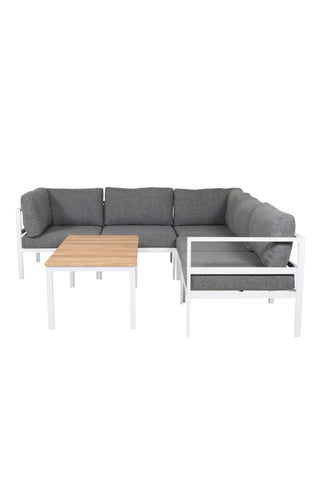 Copacabana Hörndel - Vit Alu / Grå Kudde+Brasilia Soffbord 60*110*55 - Vit Alu / Teak_1_+Copacabana Mittdel - Vit Alu / Grå Kudde_2