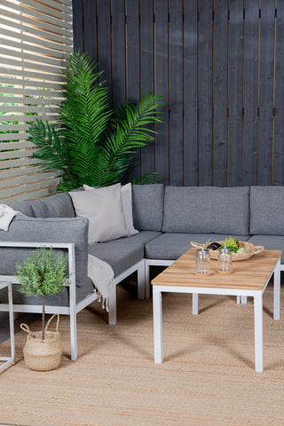 Copacabana Hörndel - Vit Alu / Grå Kudde+Brasilia Soffbord 60*110*55 - Vit Alu / Teak_1_+Copacabana Mittdel - Vit Alu / Grå Kudde_2
