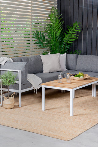 Copacabana Hörndel - Vit Alu / Grå Kudde+Brasilia Soffbord 60*110*55 - Vit Alu / Teak_1_+Copacabana Mittdel - Vit Alu / Grå Kudde_2