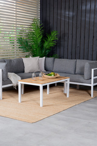 Copacabana Hörndel - Vit Alu / Grå Kudde+Brasilia Soffbord 60*110*55 - Vit Alu / Teak_1_+Copacabana Mittdel - Vit Alu / Grå Kudde_2