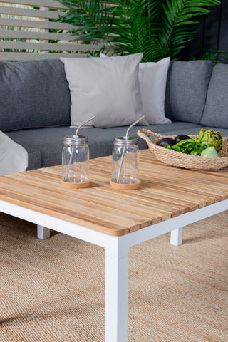 Copacabana Hörndel - Vit Alu / Grå Kudde+Brasilia Soffbord 60*110*55 - Vit Alu / Teak_1_+Copacabana Mittdel - Vit Alu / Grå Kudde_2