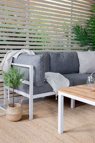 Copacabana Hörndel - Vit Alu / Grå Kudde+Brasilia Soffbord 60*110*55 - Vit Alu / Teak_1_+Copacabana Mittdel - Vit Alu / Grå Kudde_2