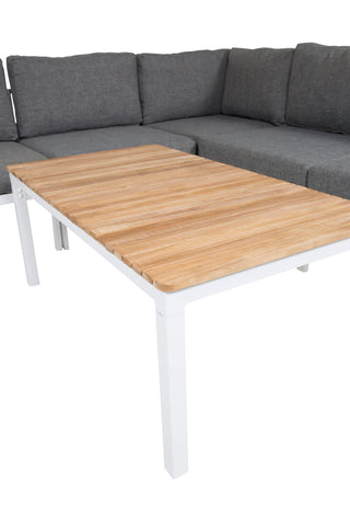 Copacabana Hörndel - Vit Alu / Grå Kudde+Brasilia Soffbord 60*110*55 - Vit Alu / Teak_1_+Copacabana Mittdel - Vit Alu / Grå Kudde_2