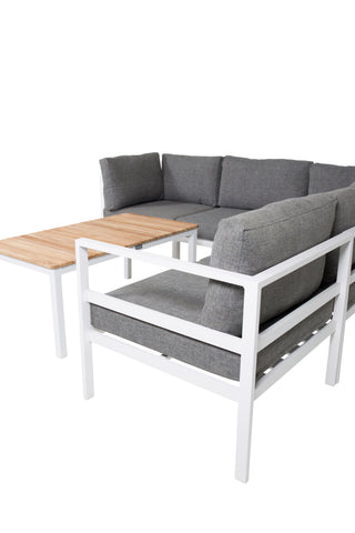Copacabana Hörndel - Vit Alu / Grå Kudde+Brasilia Soffbord 60*110*55 - Vit Alu / Teak_1_+Copacabana Mittdel - Vit Alu / Grå Kudde_2