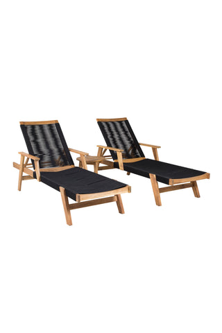 Little John Sun Lounge - Black Rope / Acacia+Chania Sidobord - ø40 - Acacia_1