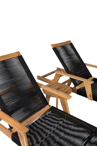 Little John Sun Lounge - Black Rope / Acacia+Chania Sidobord - ø40 - Acacia_1