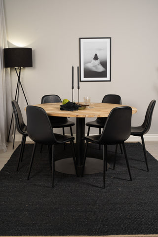 Venture Home Cirebon Runt Bord - 140cm - Teak / Svart +Polar Matstol - Svart / Svart PU _6