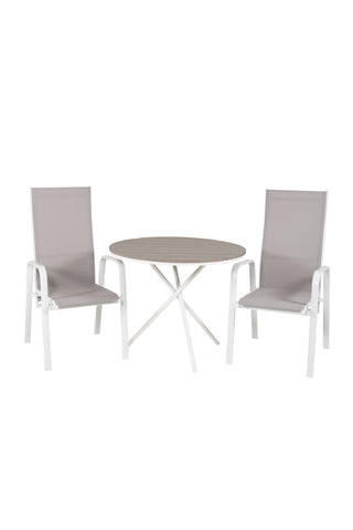 Parma cafébord ø90 - Vit Alu / Grå Aintwood+Copacabana Liggstol (staplingsbar) - Vit Alu / Grå Textilene_2