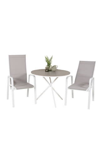 Parma cafébord ø90 - Vit Alu / Grå Aintwood+Copacabana Liggstol (staplingsbar) - Vit Alu / Grå Textilene_2