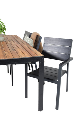 Venture Home Bois Matbord 200*100cm - Svarta Ben / Acacia +Levels Stol (staplingsbar) - B