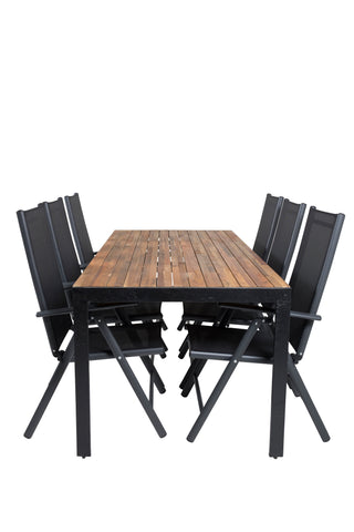 Venture Home Bois Matbord 200*100cm - Svarta Ben / Acacia +Break 5:pos Stol - Svart a