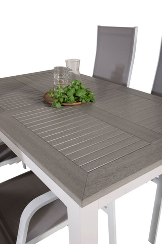 Venture Home Albany Matbord 160/240*100 - Vit Alu / Grå Aintwood+Copacabana Liggstol (staplingsbar) - Vit Alu / Grå Textilene_4