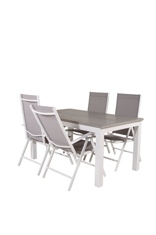 Venture Home Albany Matbord 160/240*100 - Vit Alu / Grå Aintwood+Break 5:pos Stol - Vit alu / Grå Textilene_4