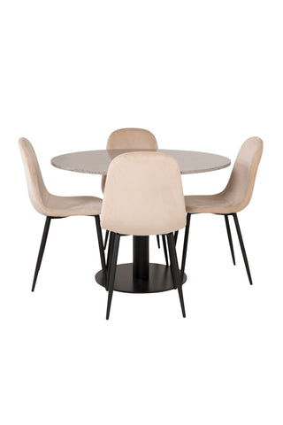Razzia Matbord 106cm - Grå Terazzo / Svart+Polar Matstol - Svarta ben / Beige Velvet_4