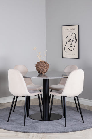 Razzia Matbord 106cm - Grå Terazzo / Svart+Polar Matstol - Svarta ben / Beige Velvet_4