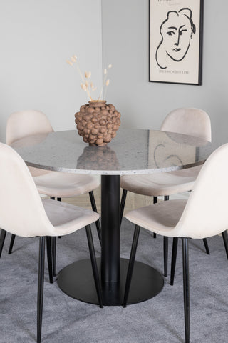Razzia Matbord 106cm - Grå Terazzo / Svart+Polar Matstol - Svarta ben / Beige Velvet_4