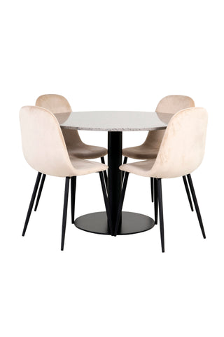 Razzia Matbord 106cm - Grå Terazzo / Svart+Polar Matstol - Svarta ben / Beige Velvet_4