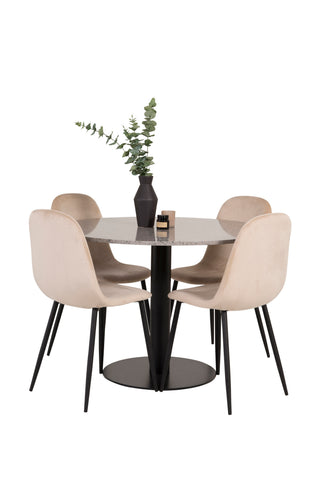 Razzia Matbord 106cm - Grå Terazzo / Svart+Polar Matstol - Svarta ben / Beige Velvet_4