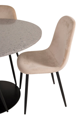 Razzia Matbord 106cm - Grå Terazzo / Svart+Polar Matstol - Svarta ben / Beige Velvet_4