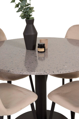 Razzia Matbord 106cm - Grå Terazzo / Svart+Polar Matstol - Svarta ben / Beige Velvet_4