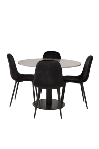 Razzia Matbord 106cm - Grå Terazzo / Svart+Polar Matstol - Svarta ben / Svart Sammet_4