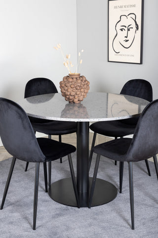Razzia Matbord 106cm - Grå Terazzo / Svart+Polar Matstol - Svarta ben / Svart Sammet_4