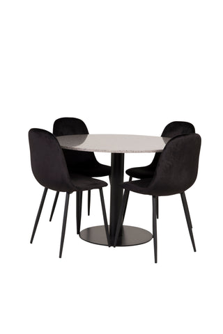 Razzia Matbord 106cm - Grå Terazzo / Svart+Polar Matstol - Svarta ben / Svart Sammet_4