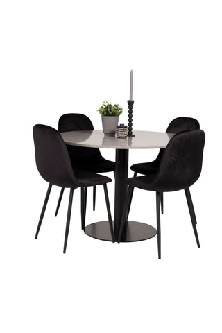 Razzia Matbord 106cm - Grå Terazzo / Svart+Polar Matstol - Svarta ben / Svart Sammet_4
