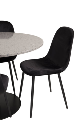 Razzia Matbord 106cm - Grå Terazzo / Svart+Polar Matstol - Svarta ben / Svart Sammet_4