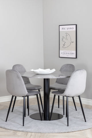 Razzia Matbord 106cm - Grå Terazzo / Svart+Polar Matstol - Svarta ben / Ljusgrå Sammet_4
