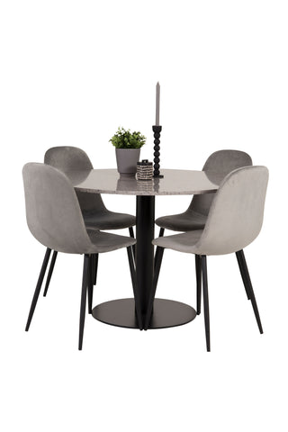 Razzia Matbord 106cm - Grå Terazzo / Svart+Polar Matstol - Svarta ben / Ljusgrå Sammet_4