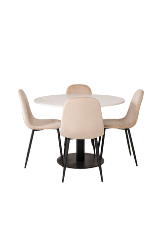 Razzia Matbord 106cm - Vit Terazzo / Svart+Polar Matbordsstol - Svarta ben / Beige Velvet_4