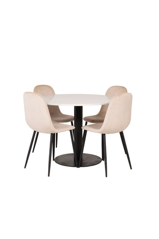 Razzia Matbord 106cm - Vit Terazzo / Svart+Polar Matbordsstol - Svarta ben / Beige Velvet_4