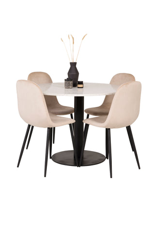 Razzia Matbord 106cm - Vit Terazzo / Svart+Polar Matbordsstol - Svarta ben / Beige Velvet_4