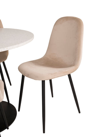 Razzia Matbord 106cm - Vit Terazzo / Svart+Polar Matbordsstol - Svarta ben / Beige Velvet_4