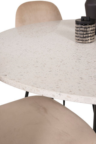 Razzia Matbord 106cm - Vit Terazzo / Svart+Polar Matbordsstol - Svarta ben / Beige Velvet_4