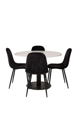 Razzia Matbord 106cm - Vit Terazzo / Svart+Polar Matstol - Svarta ben / Svart Sammet_4