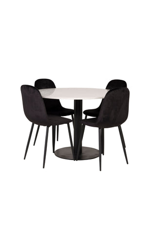 Razzia Matbord 106cm - Vit Terazzo / Svart+Polar Matstol - Svarta ben / Svart Sammet_4