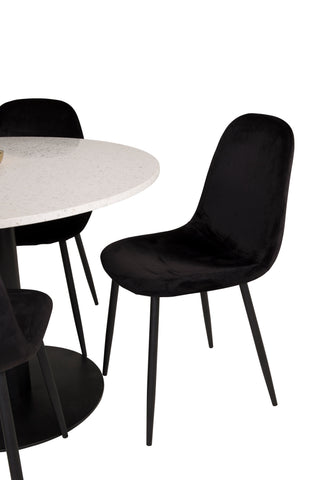 Razzia Matbord 106cm - Vit Terazzo / Svart+Polar Matstol - Svarta ben / Svart Sammet_4