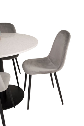 Razzia Matbord 106cm - Vit Terazzo / Svart+Polar Matstol - Svarta ben / Ljusgrå Sammet_4